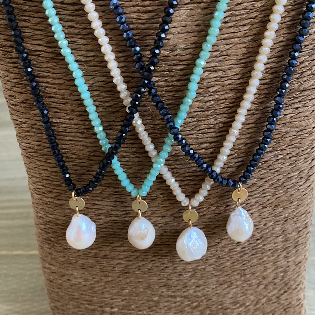 4 Beaded Necklaces With Pearl Charms